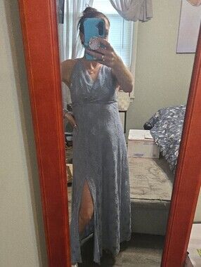 Mustard Seed Light Blue Crochet Maxi Dress